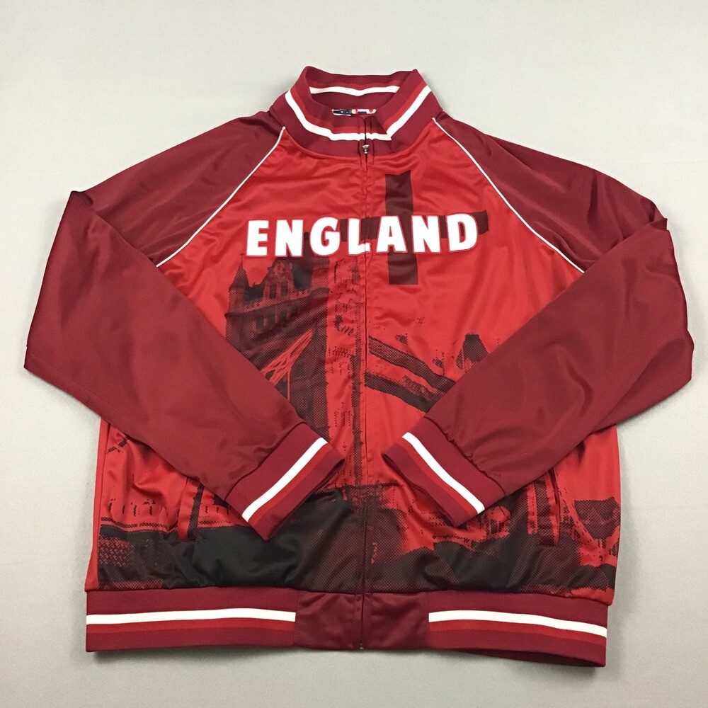 England Track Jacket Men 2XL Red FIFA World Cup Brasil Graphic Fifth Sun Zip XXL